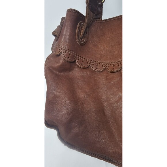 Lucky Brand Handbag Brown Italian Leather Boho Floral Applique Shoulder Bag Rare - Picture 9 of 16